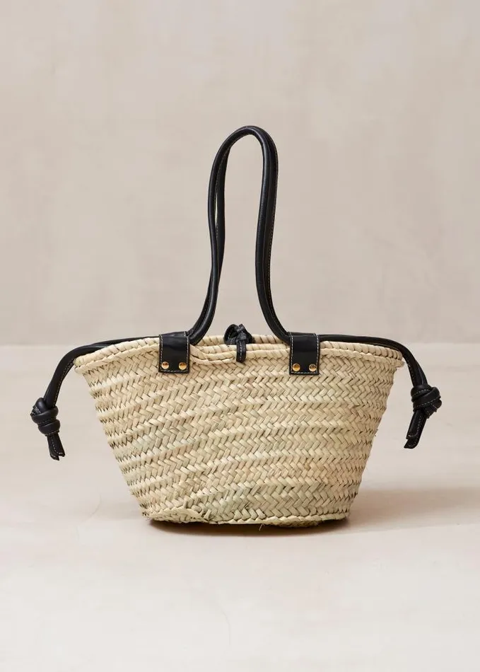 ALOHAS Bags Women Panier 8211 Raffia Handbag With Black Leather Details