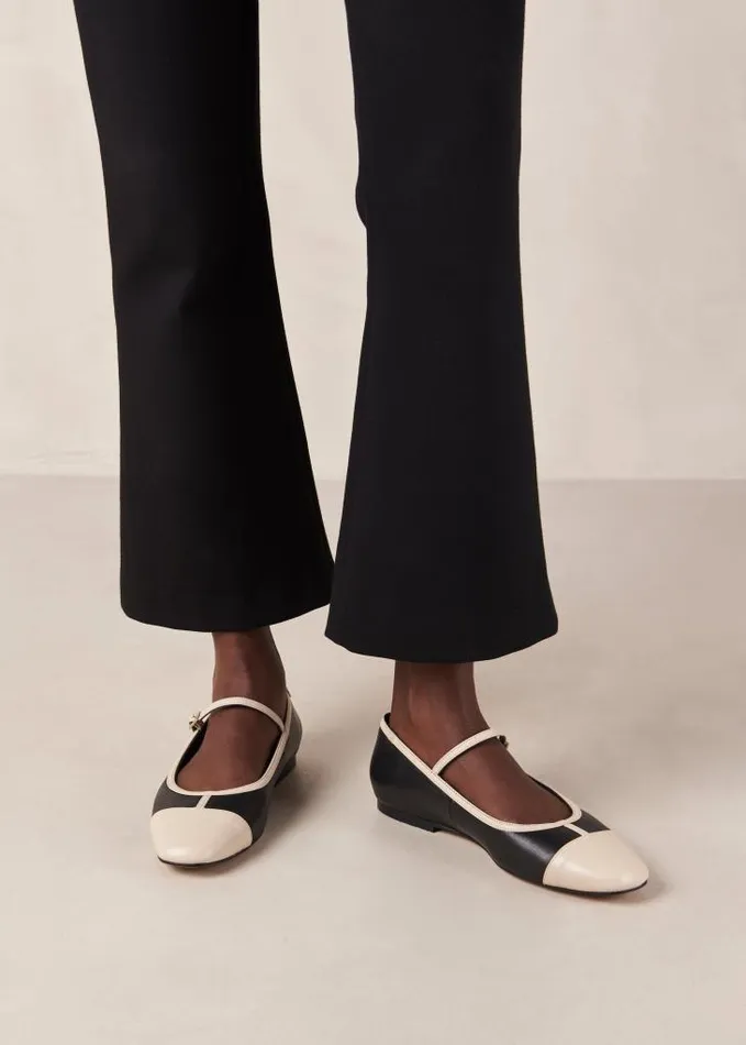 ALOHAS Ballet Flats Women Agate 8211 Black And Cream Leather Mary Jane Shoes