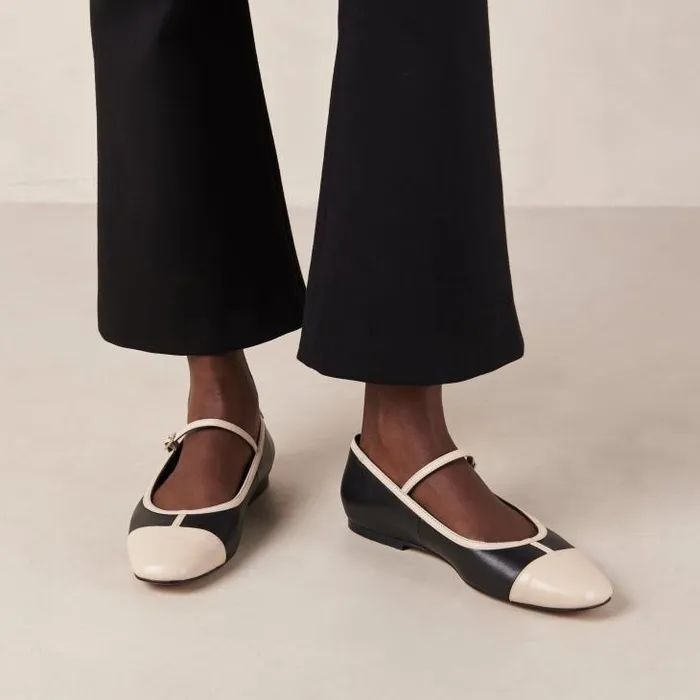 ALOHAS Ballet Flats Women Agate 8211 Black And Cream Leather Mary Jane Shoes