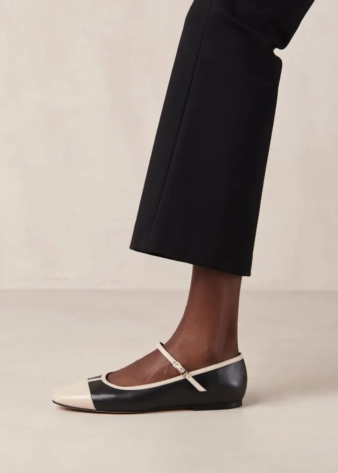 ALOHAS Ballet Flats Women Agate 8211 Black And Cream Leather Mary Jane Shoes