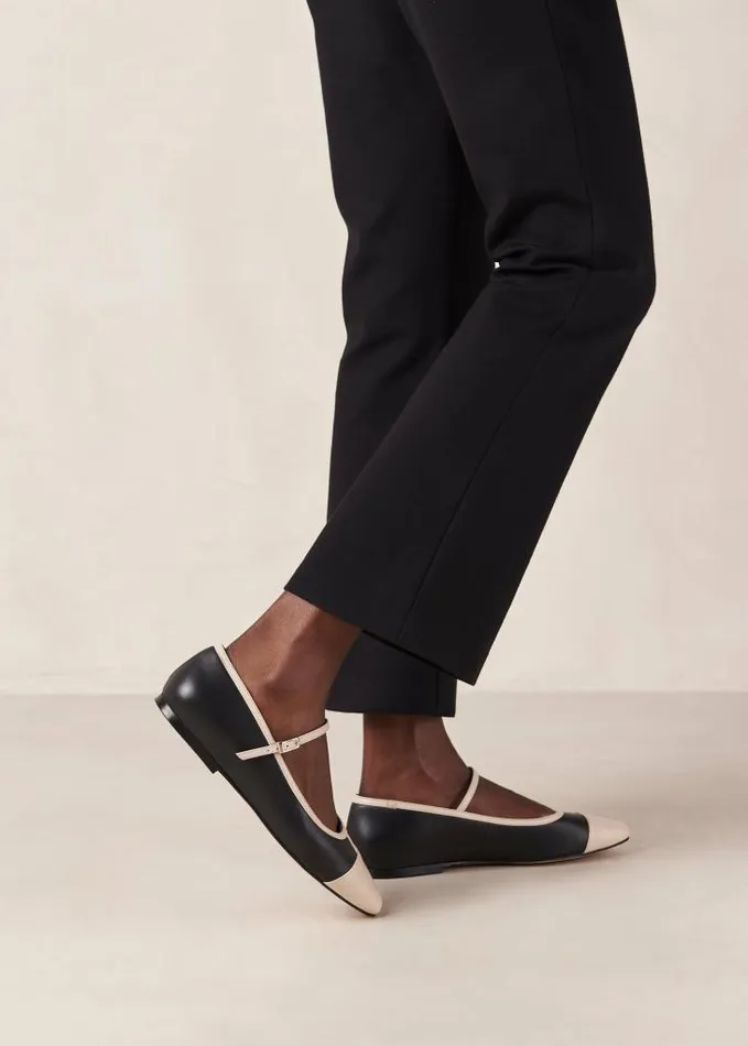 ALOHAS Ballet Flats Women Agate 8211 Black And Cream Leather Mary Jane Shoes