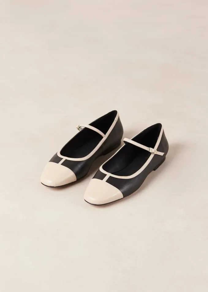 ALOHAS Ballet Flats Women Agate 8211 Black And Cream Leather Mary Jane Shoes