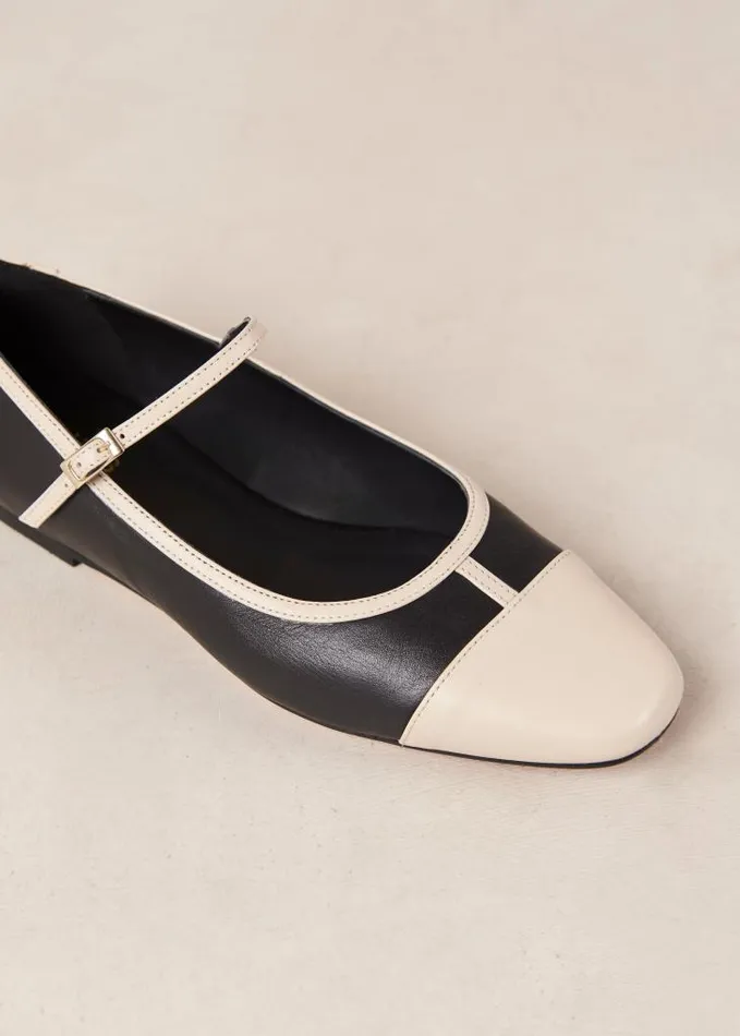 ALOHAS Ballet Flats Women Agate 8211 Black And Cream Leather Mary Jane Shoes