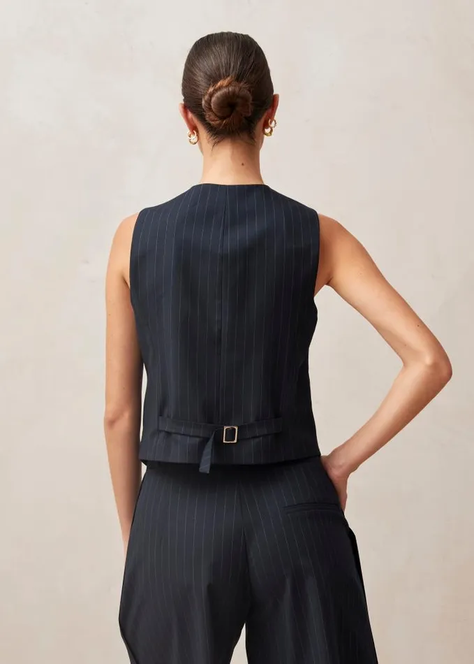 ALOHAS Blazers Women Poppy 8211 Navy Pinstripe Vest