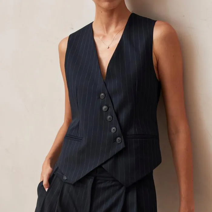 ALOHAS Blazers Women Poppy 8211 Navy Pinstripe Vest