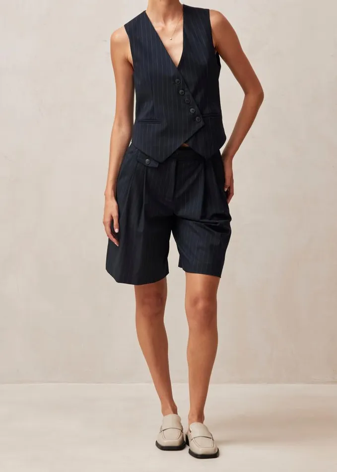 ALOHAS Blazers Women Poppy 8211 Navy Pinstripe Vest