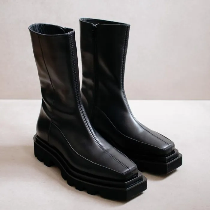 ALOHAS Boots Women Block 8211 Black Leather Boots