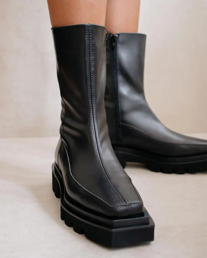 ALOHAS Boots Women Block 8211 Black Leather Boots