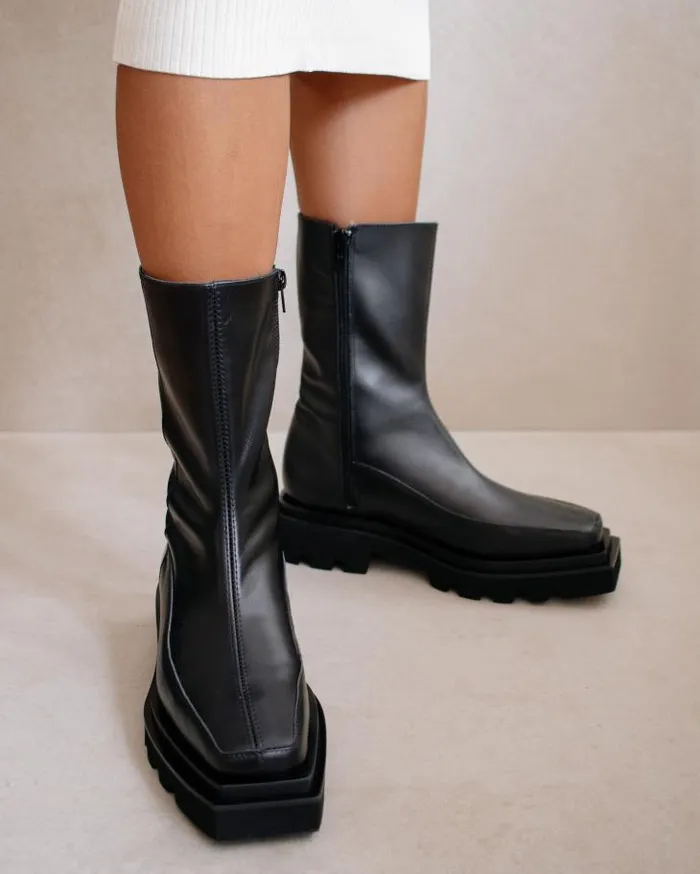 ALOHAS Boots Women Block 8211 Black Leather Boots