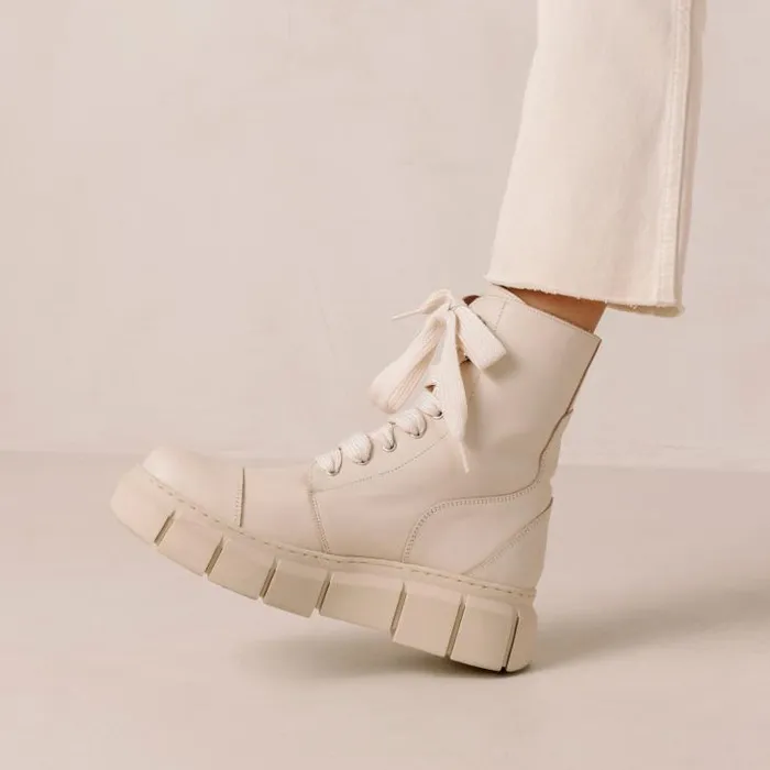 ALOHAS Boots Women Can Can 8211 Beige Leather Combat Boots
