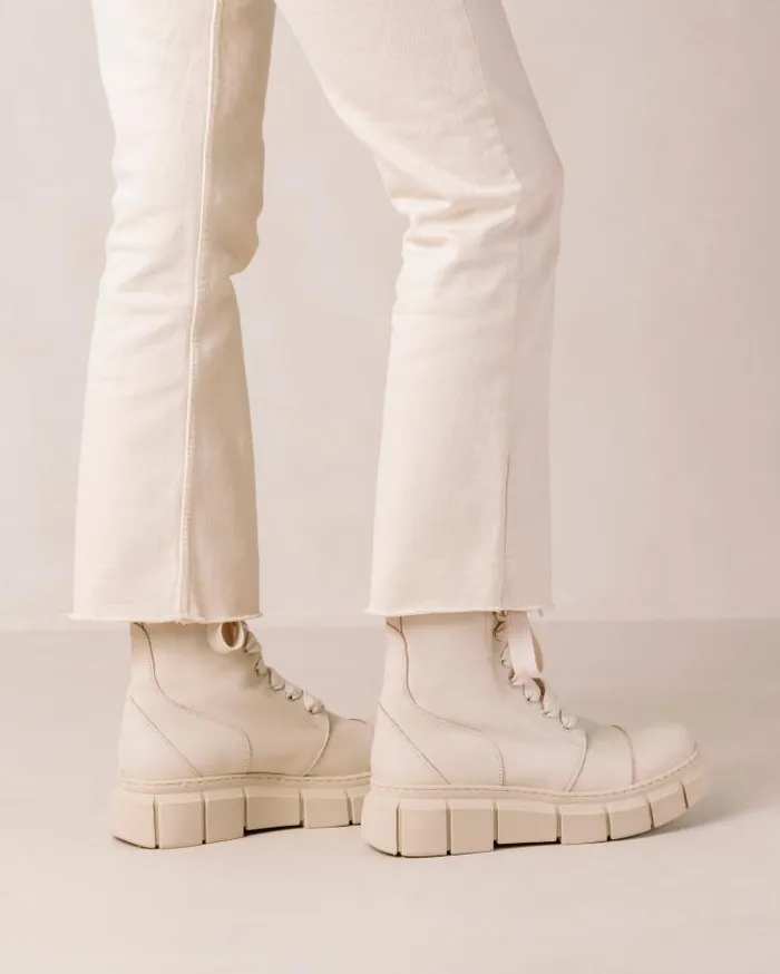 ALOHAS Boots Women Can Can 8211 Beige Leather Combat Boots