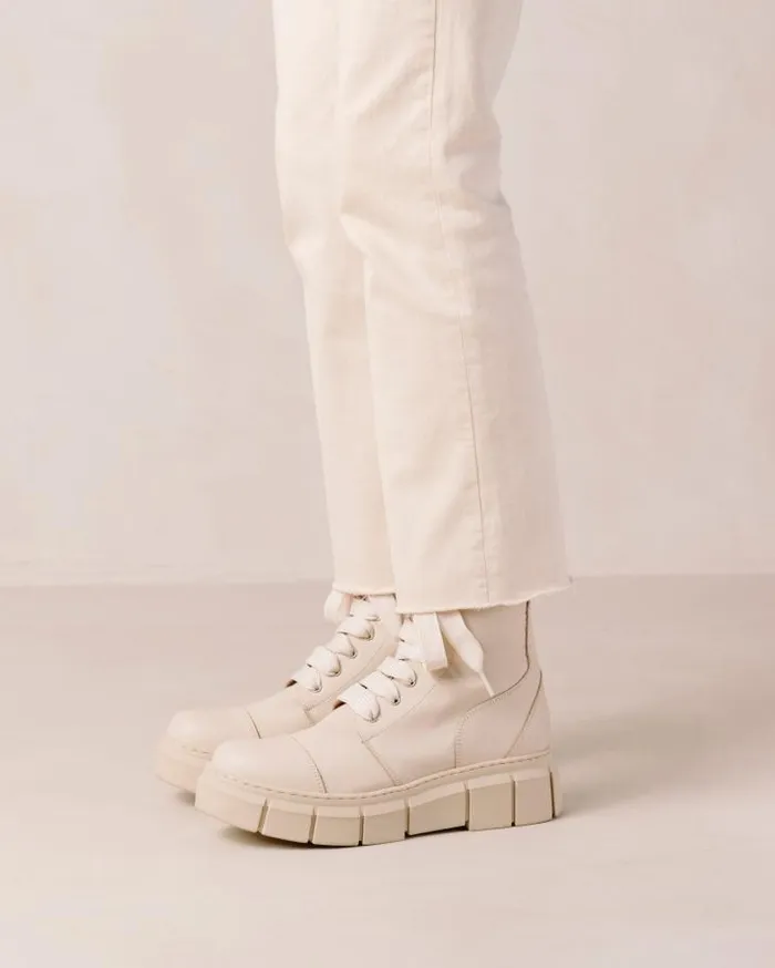 ALOHAS Boots Women Can Can 8211 Beige Leather Combat Boots