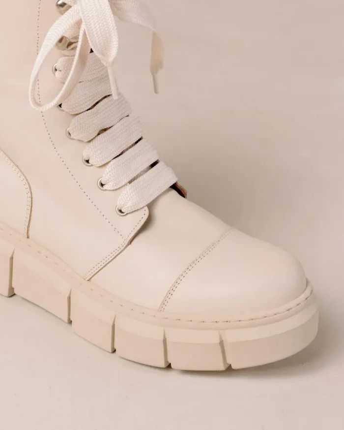 ALOHAS Boots Women Can Can 8211 Beige Leather Combat Boots