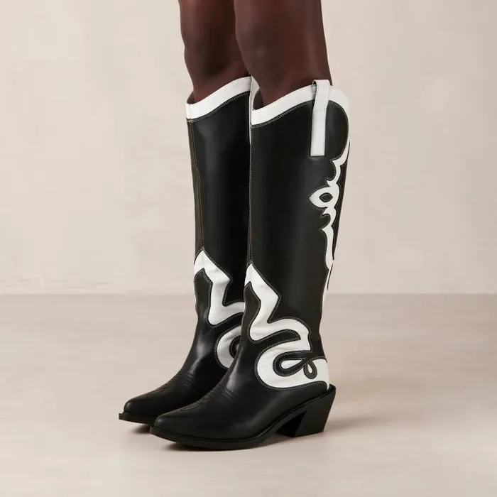 ALOHAS Boots Women Mount Dallas 8211 Black And White Leather Boots