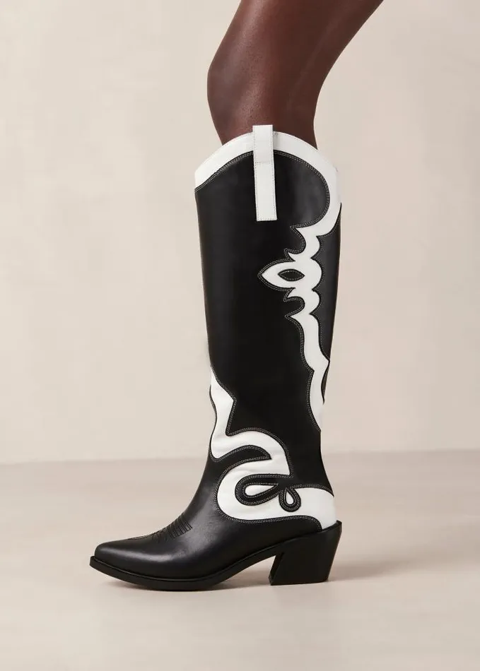 ALOHAS Boots Women Mount Dallas 8211 Black And White Leather Boots