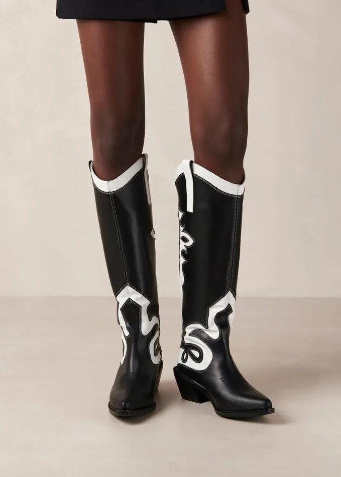 ALOHAS Boots Women Mount Dallas 8211 Black And White Leather Boots