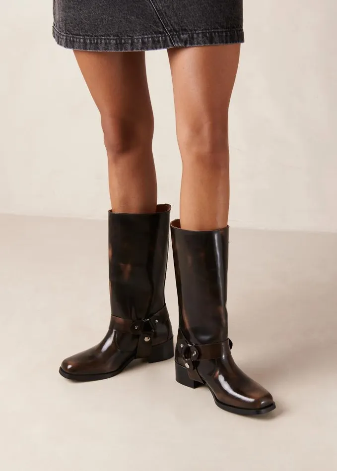 ALOHAS Boots Women Rocky 8211 Brushed Brown Leather Biker Boots