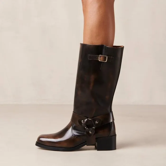 ALOHAS Boots Women Rocky 8211 Brushed Brown Leather Biker Boots