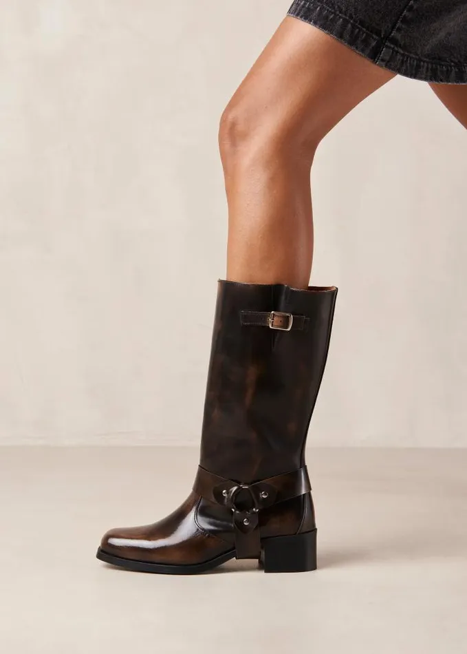 ALOHAS Boots Women Rocky 8211 Brushed Brown Leather Biker Boots
