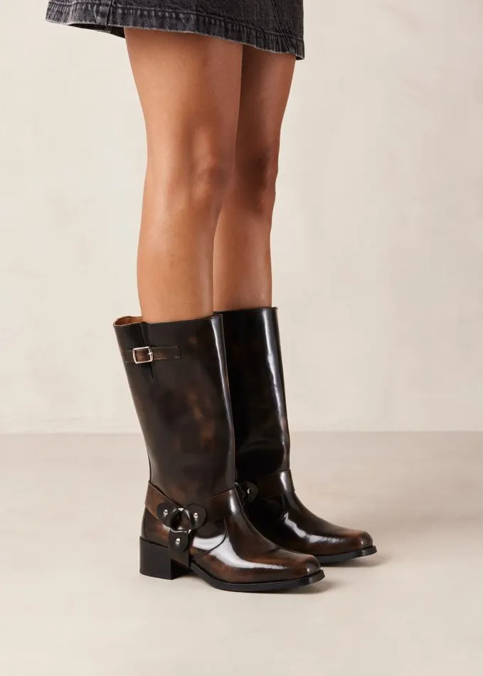 ALOHAS Boots Women Rocky 8211 Brushed Brown Leather Biker Boots