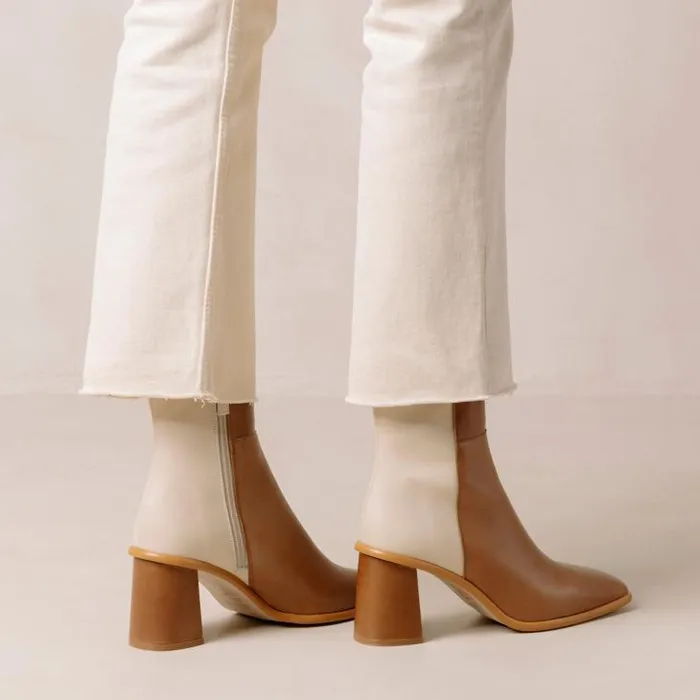 ALOHAS Boots Women West 8211 Cream And Brown Leather Ankle Boots