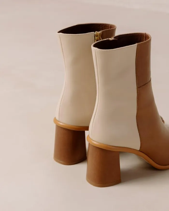 ALOHAS Boots Women West 8211 Cream And Brown Leather Ankle Boots