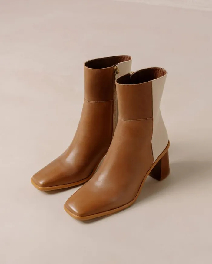 ALOHAS Boots Women West 8211 Cream And Brown Leather Ankle Boots