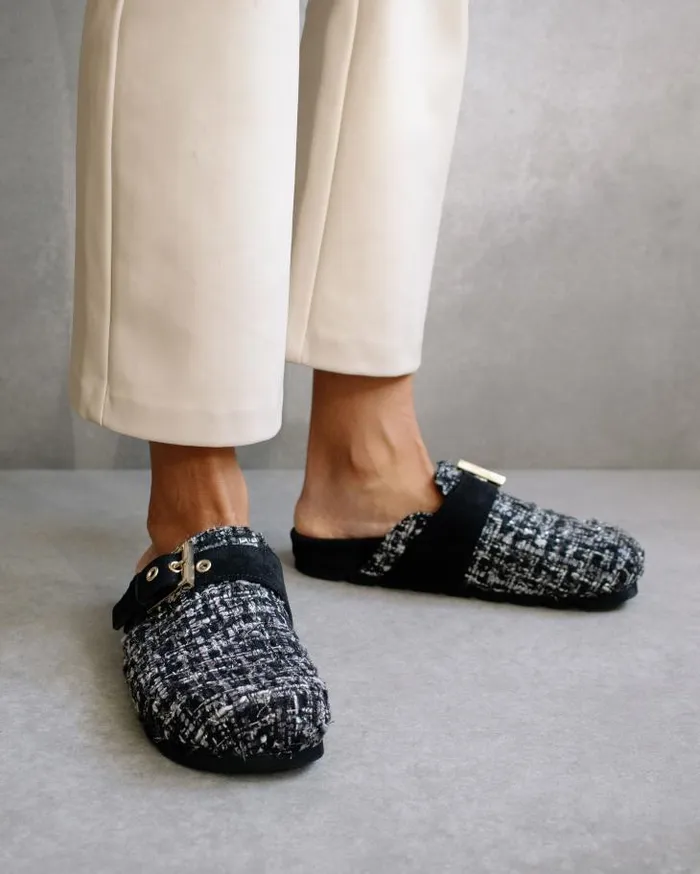 ALOHAS Clogs Women Cozy Tweed 8211 Black Leather Clogs