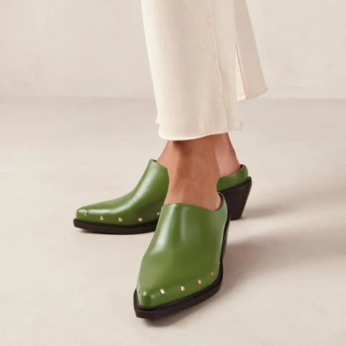 ALOHAS Clogs Women Lorenzo 8211 Green Leather Mules