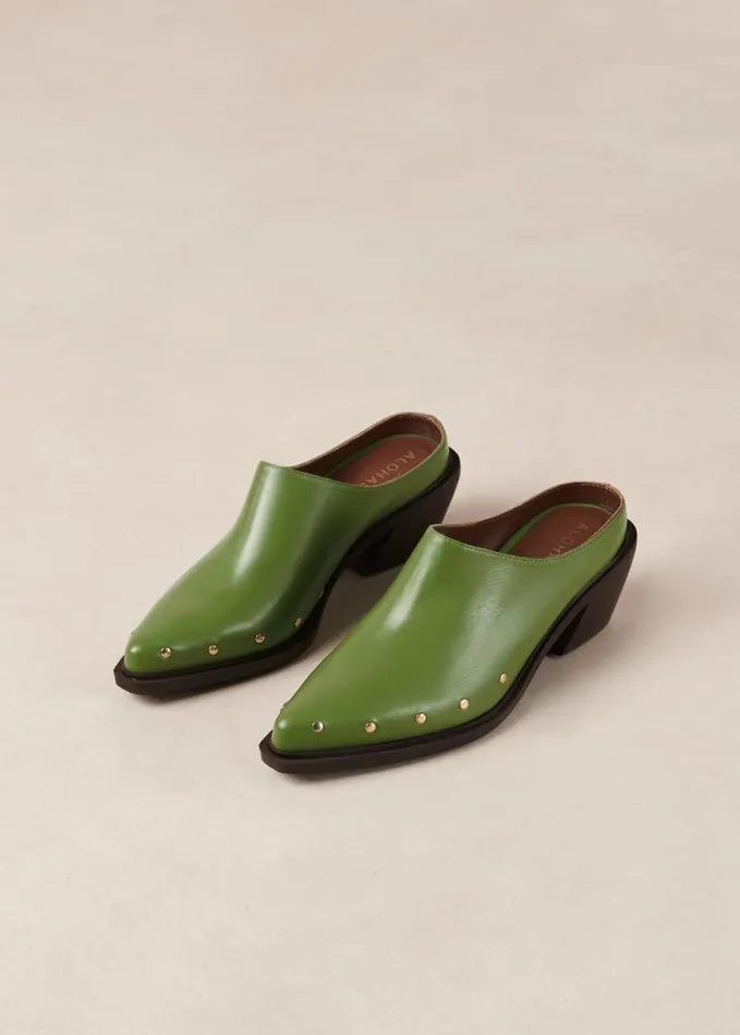 ALOHAS Clogs Women Lorenzo 8211 Green Leather Mules
