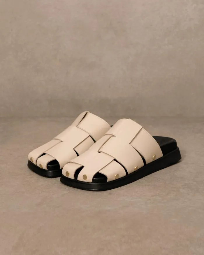 ALOHAS Clogs Women Stuart 8211 White Leather Mules