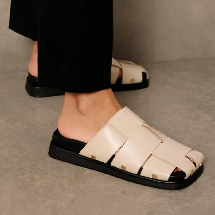 ALOHAS Clogs Women Stuart 8211 White Leather Mules