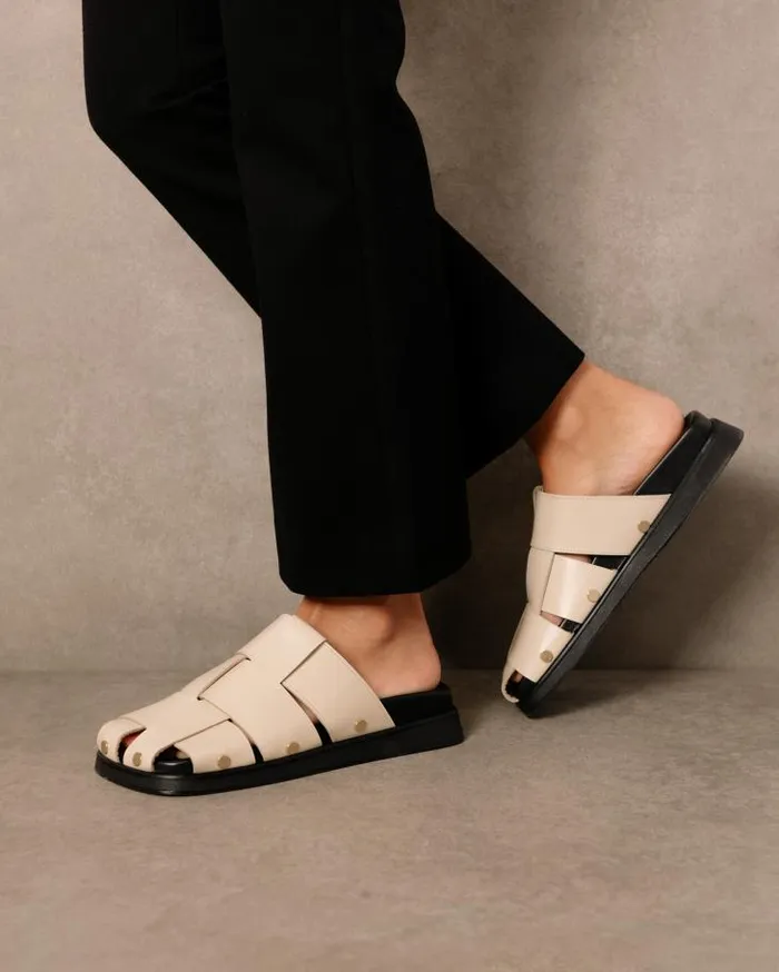 ALOHAS Clogs Women Stuart 8211 White Leather Mules