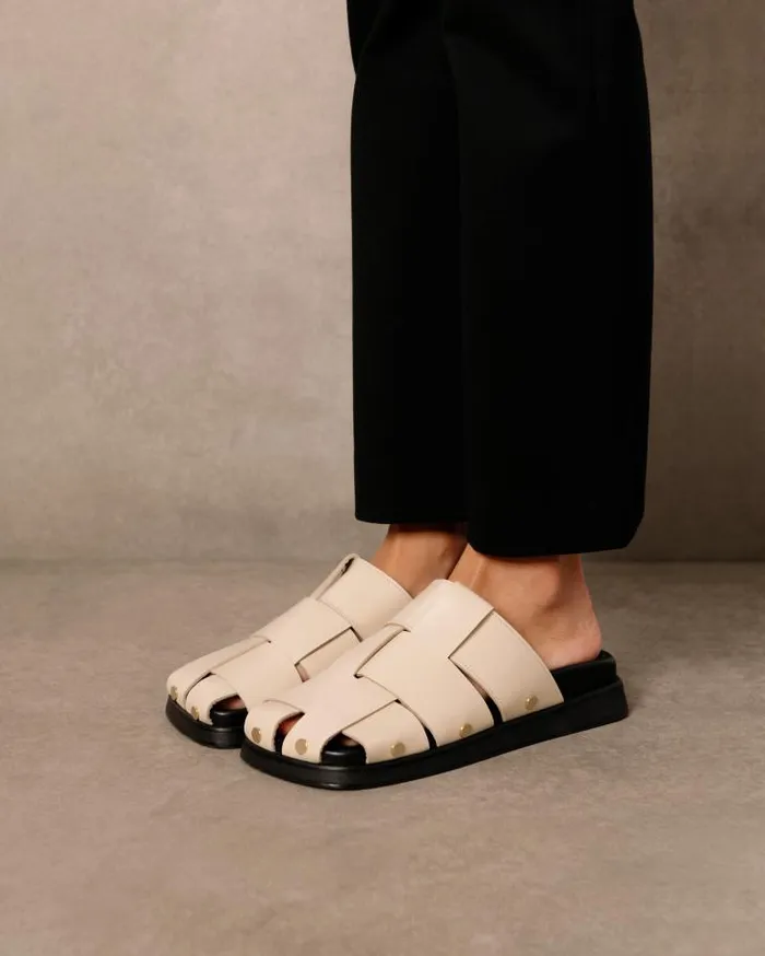 ALOHAS Clogs Women Stuart 8211 White Leather Mules