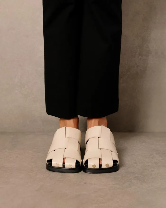 ALOHAS Clogs Women Stuart 8211 White Leather Mules