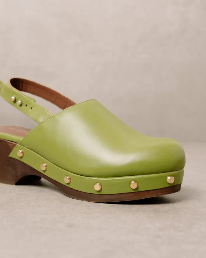 ALOHAS Clogs Women Vinyl 8211 Green Leather Clogs