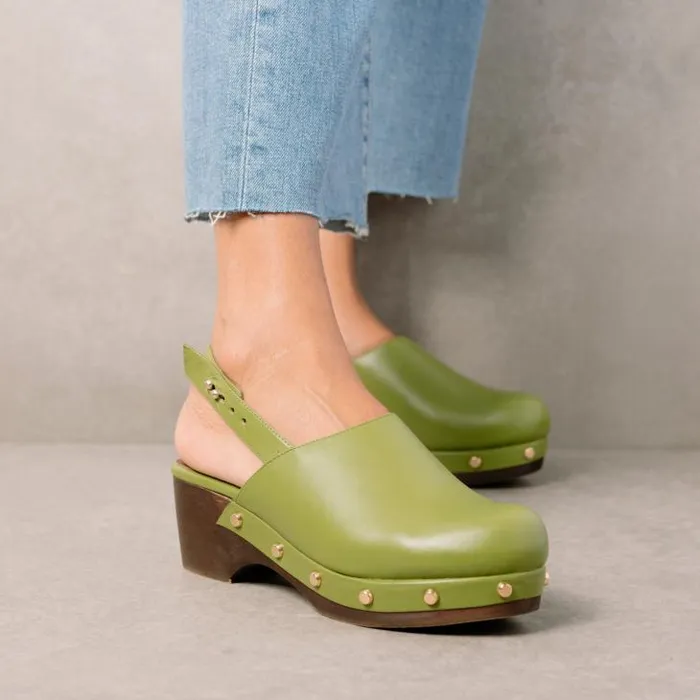 ALOHAS Clogs Women Vinyl 8211 Green Leather Clogs