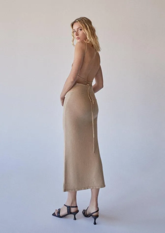 ALOHAS Dresses Women Delicate Strap 8211 Beige Knit Dress