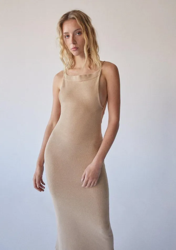ALOHAS Dresses Women Delicate Strap 8211 Beige Knit Dress