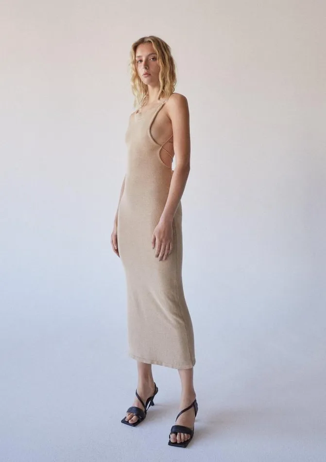 ALOHAS Dresses Women Delicate Strap 8211 Beige Knit Dress
