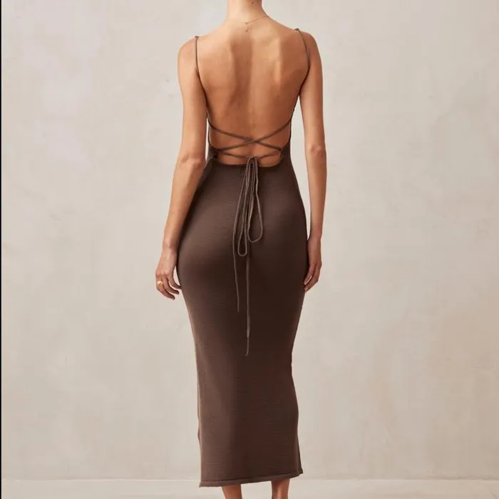 ALOHAS Dresses Women Delicate Strap 8211 Brown Knit Dress