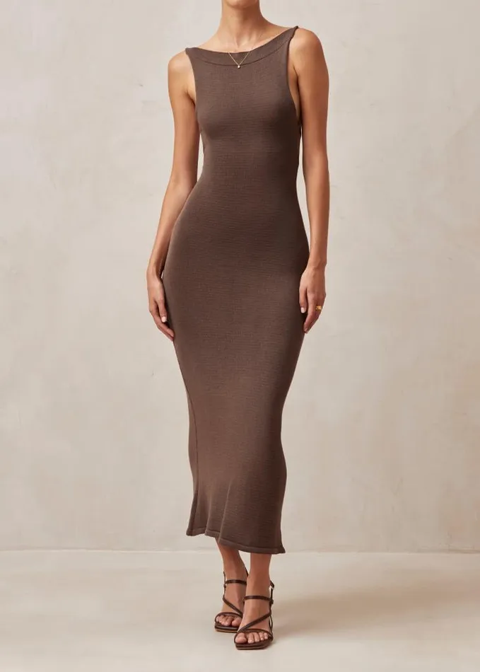 ALOHAS Dresses Women Delicate Strap 8211 Brown Knit Dress