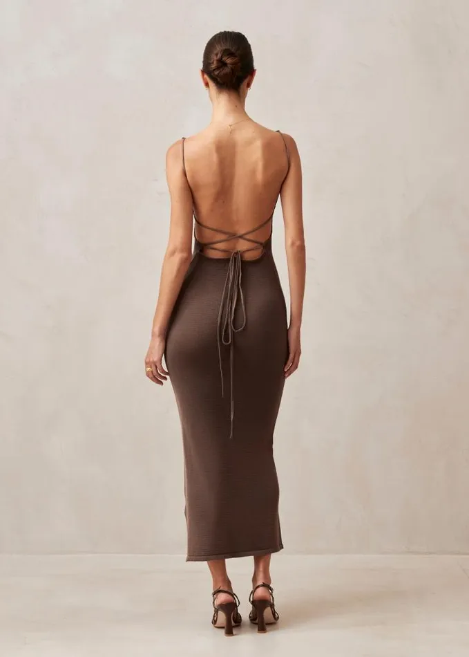 ALOHAS Dresses Women Delicate Strap 8211 Brown Knit Dress