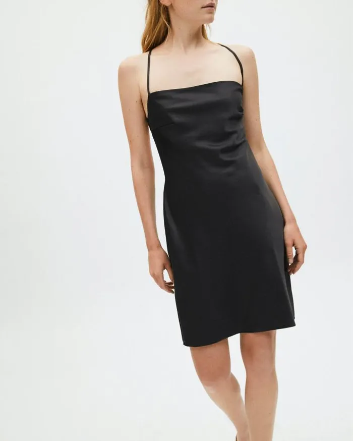 ALOHAS Dresses Women Fuzzy 8211 Black Satin Dress