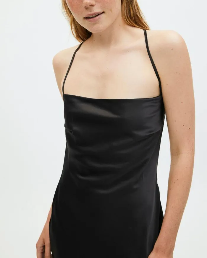 ALOHAS Dresses Women Fuzzy 8211 Black Satin Dress
