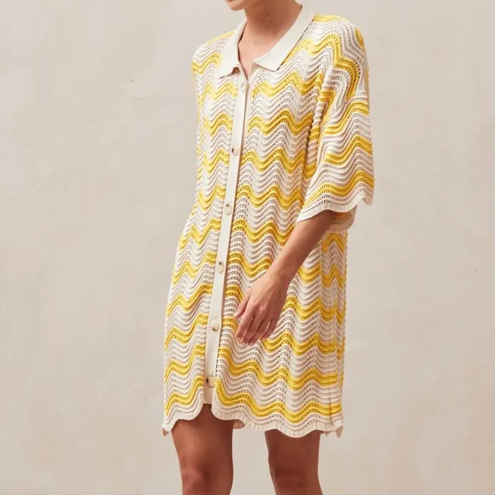 ALOHAS Dresses Women Palermo 8211 Yellow and Cream Knit Dress
