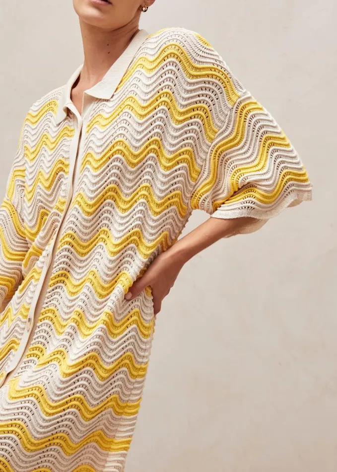 ALOHAS Dresses Women Palermo 8211 Yellow and Cream Knit Dress