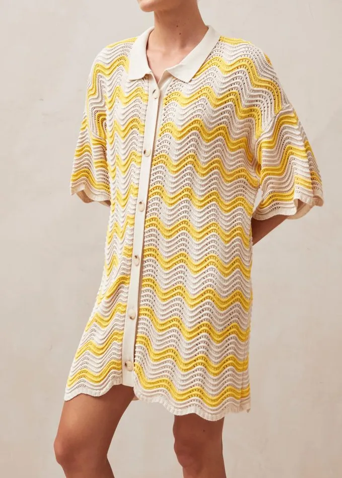 ALOHAS Dresses Women Palermo 8211 Yellow and Cream Knit Dress