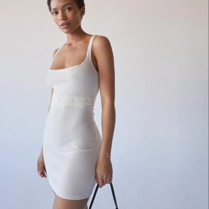 ALOHAS Dresses Women Ready Buttons 8211 White Knit Dress