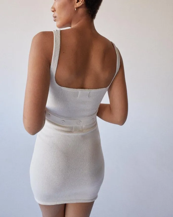 ALOHAS Dresses Women Ready Buttons 8211 White Knit Dress